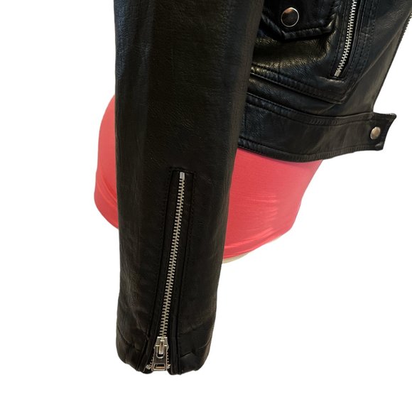 TOPSHOP Vegan Moto Bomber Jacket Size 4 Excellent Condition Zip Up Bikercore - Picture 6 of 13